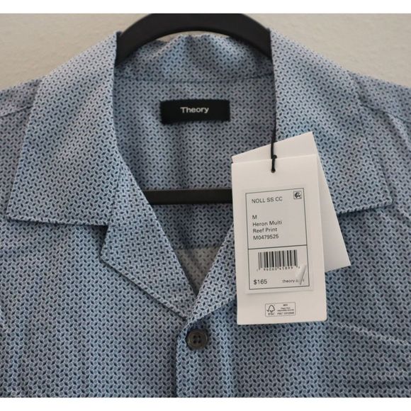 Theory M0479525 Men's Sz M Blue Multi Reef Print Noll Button Down S/S Shirt $165 - Picture 4 of 5